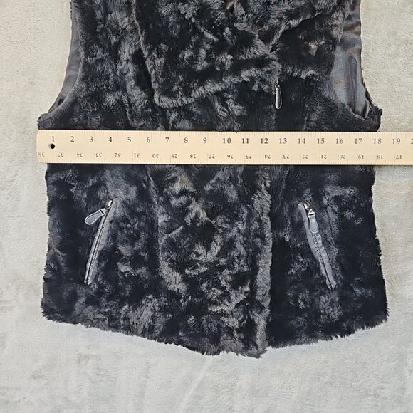 Aqua Faux Fur Vest Womens Size L Black Double Breasted Zip Shawl Collar Jacket - Picture 5 of 5